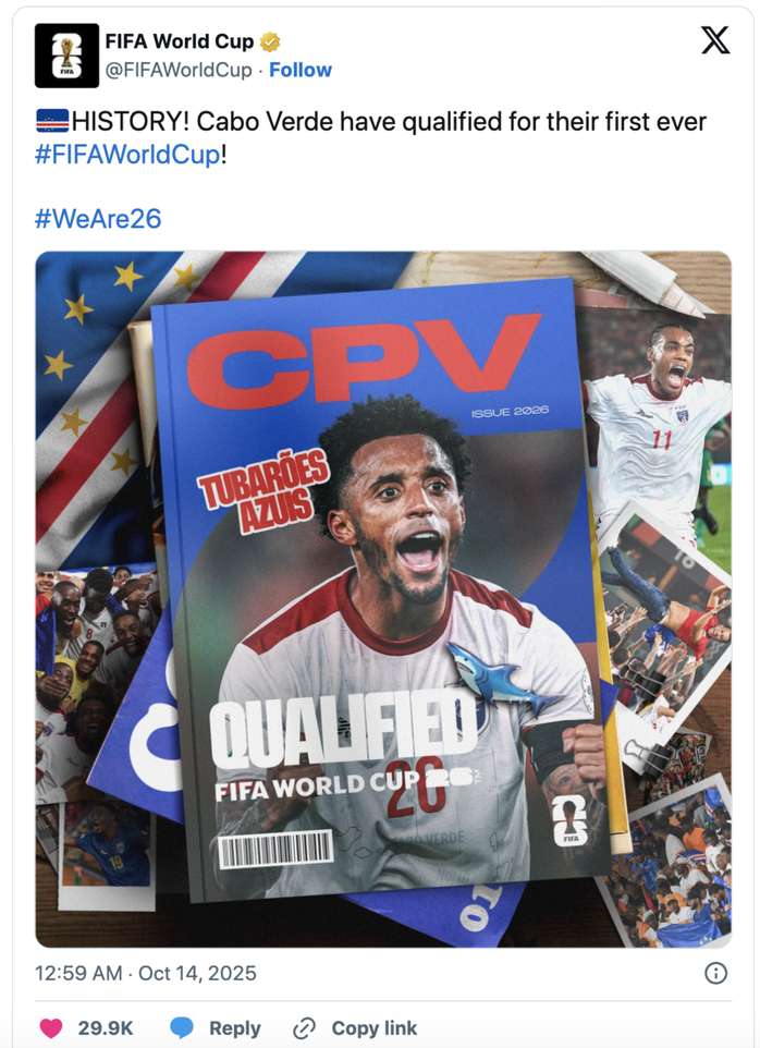Cape Verde viết nên trang sử mới tại World Cup 2026