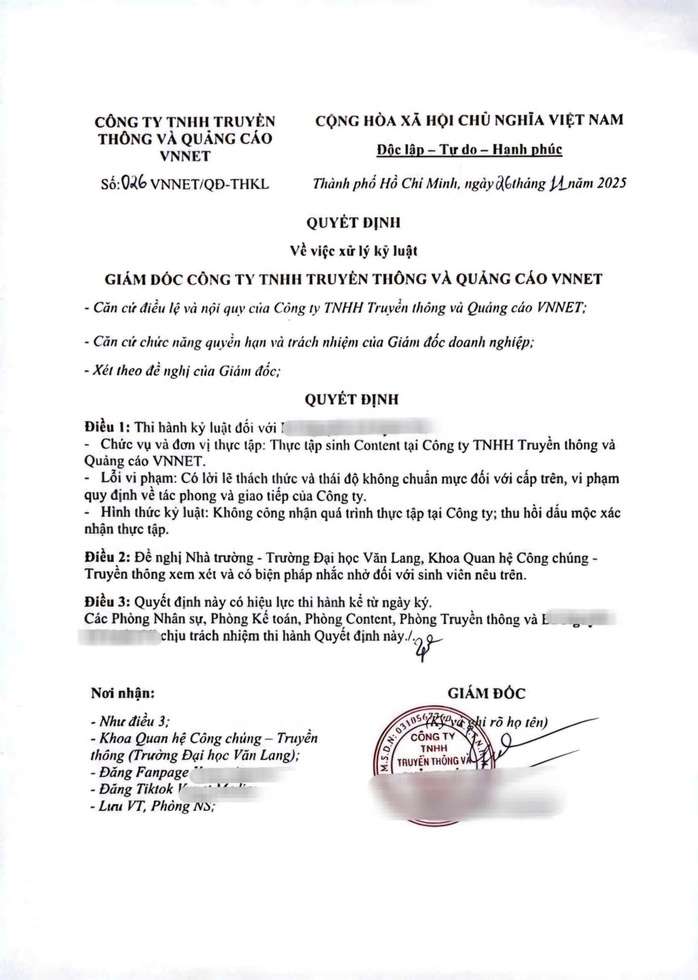 Vụ công ty "kỷ luật" nữ sinh viên thực tập: Có thể khởi kiện?