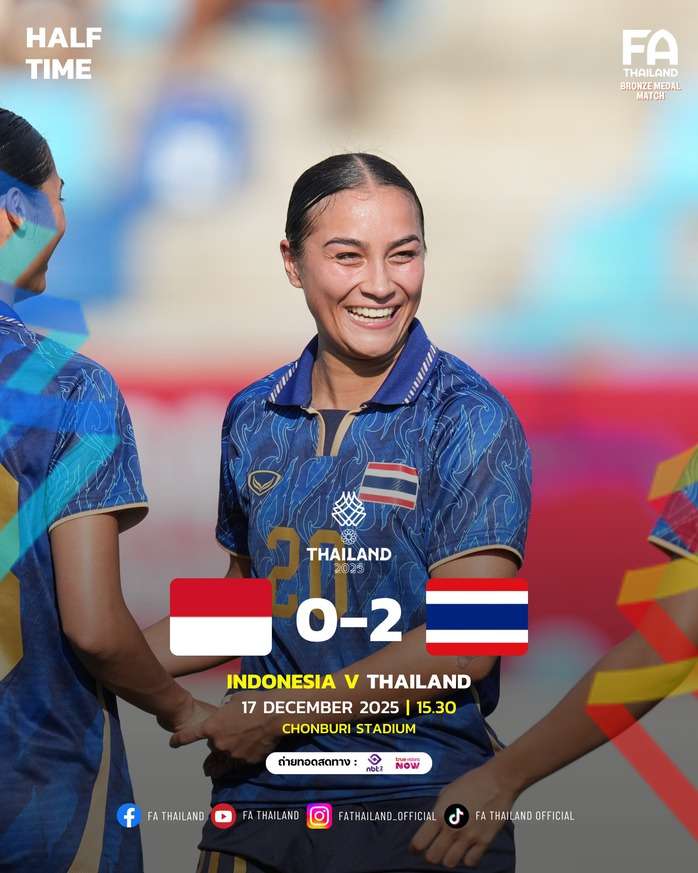 Tuyển bóng đá nữ Thái Lan áp đảo Indonesia, giành HCĐ SEA Games 33